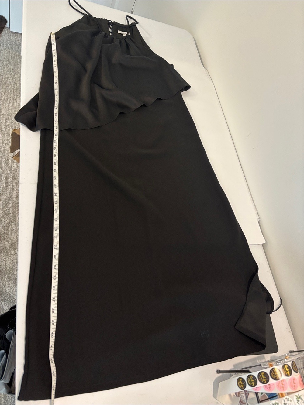 HALSTON Black Ruffle layer Maxi Dress gown Spaghetti Straps size medium - Picture 10 of 12